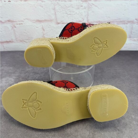 Gucci Multicolor Criss Cross Strap Red and Pink Espadrille Sandals Slides 37 - Picture 10 of 12